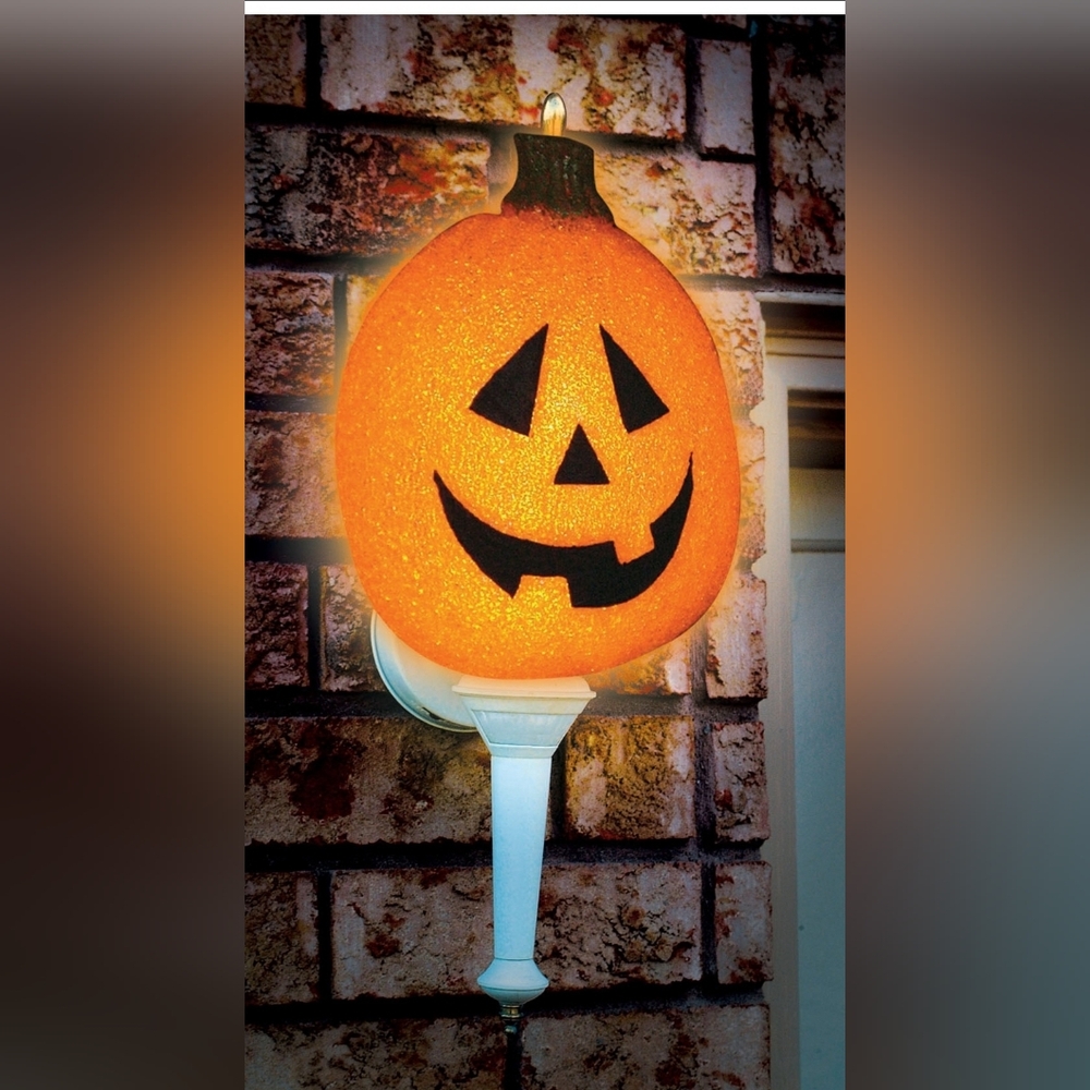 Halloween Jack-O'-Lantern Porch Light Covers 2 Melted Plastic 12×9 Adjustable